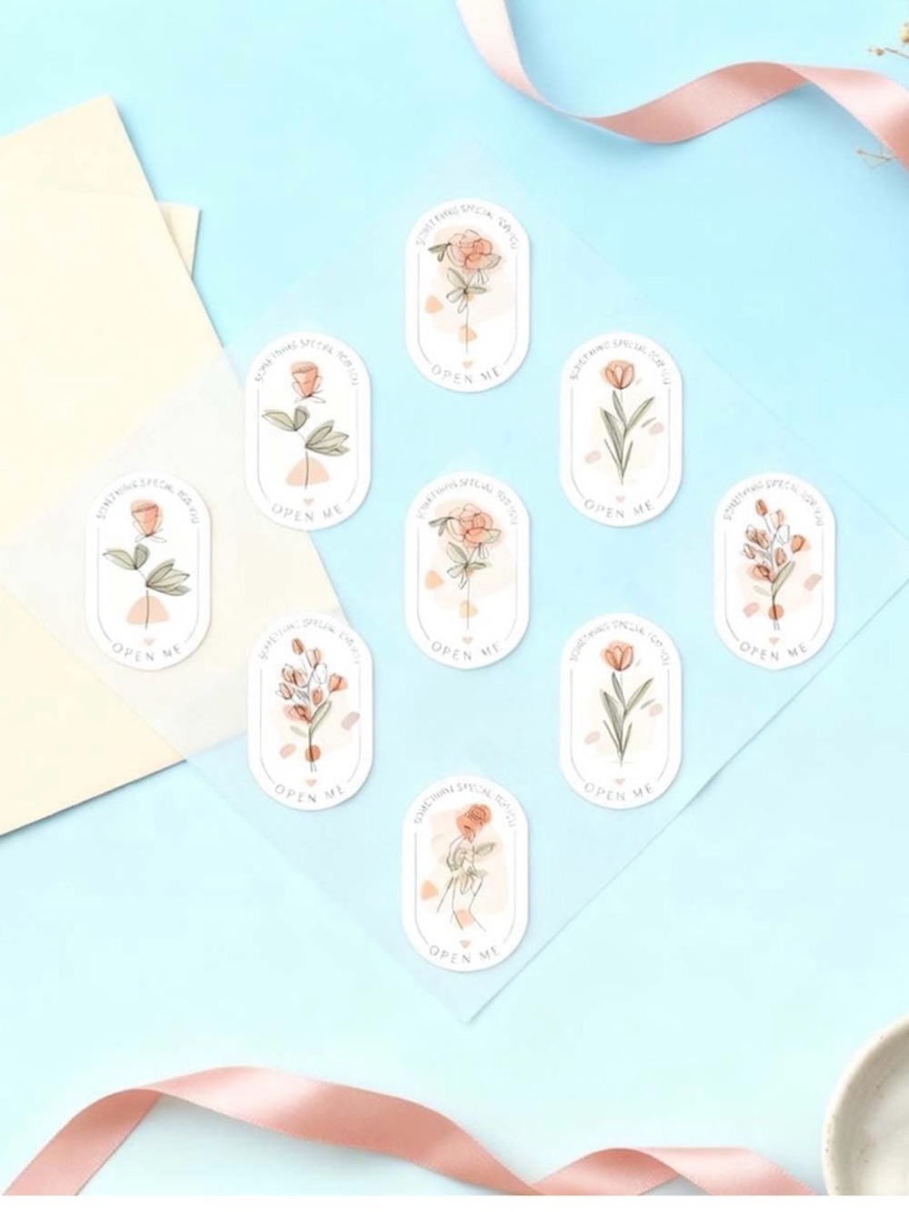 Peach Floral Sticker Sheet - 'Something Special For You' 100 Pcs - Picture 2 of 4